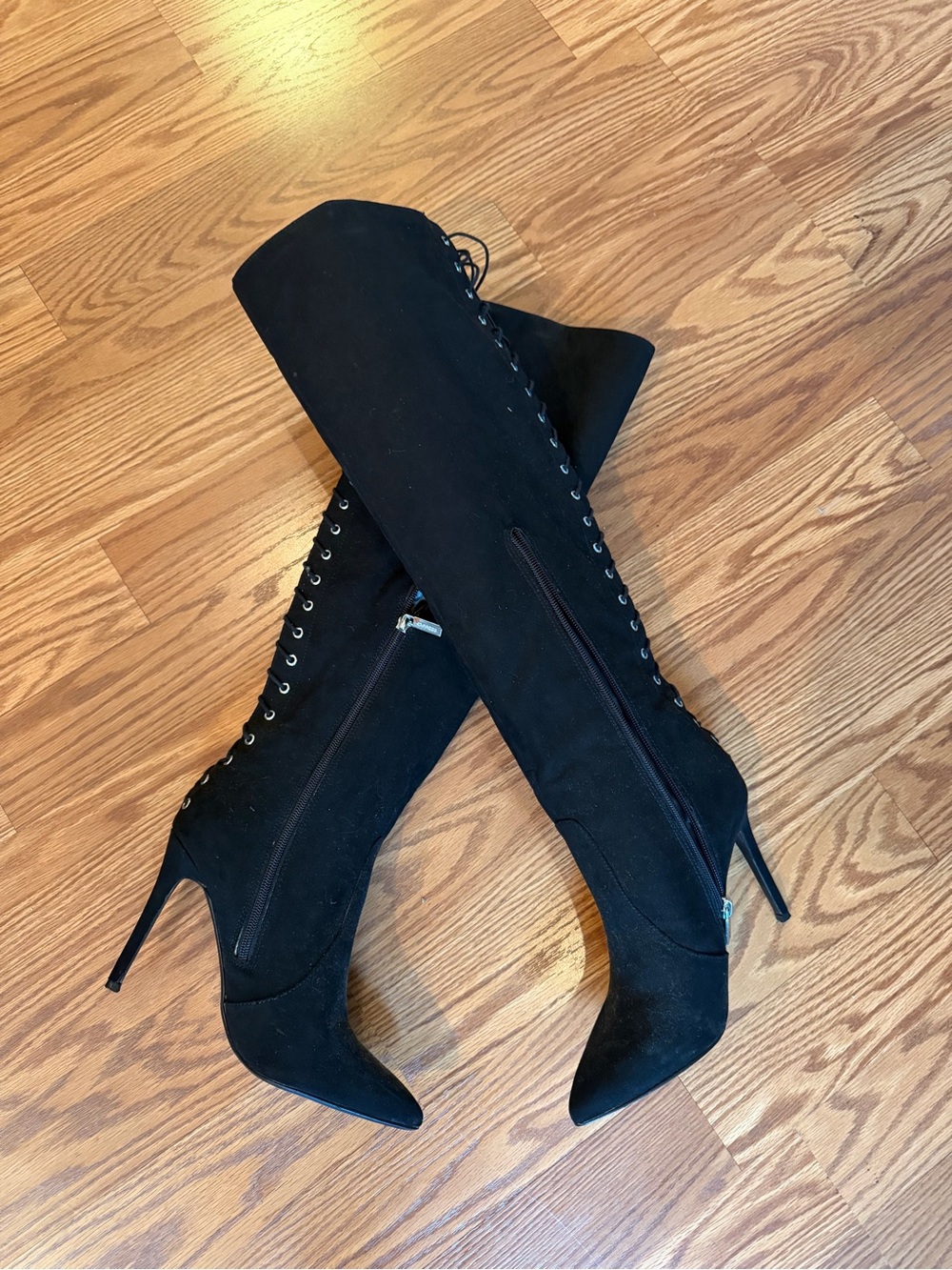 Express Black Over-the-Knee Stiletto Lace-Up Boots